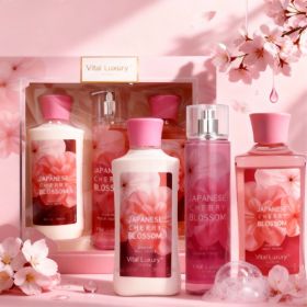 3pcs Set-Sakura Fragrance Shower Gel Set, Japanese Cherry Blossom 10 Fl.oz Shower Gel, 10 Fl.oz Body Lotion, 8 Fl. Oz Body Mist, A Three-piece Ba (Option: Japanese Cherry Blossom)