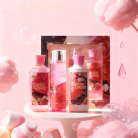 3pcs Set-Sakura Fragrance Shower Gel Set, Japanese Cherry Blossom 10 Fl.oz Shower Gel, 10 Fl.oz Body Lotion, 8 Fl. Oz Body Mist, A Three-piece Ba (Option: Cotton Candy)